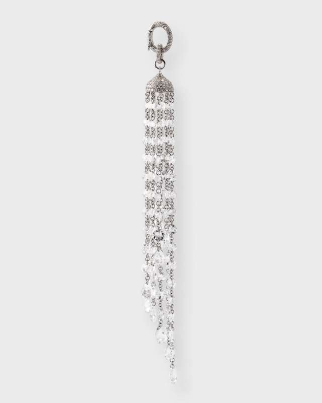 18K White Gold Spiral Tassel Pendant with Round and Pear Rose Cut Diamonds, 8.82tcw